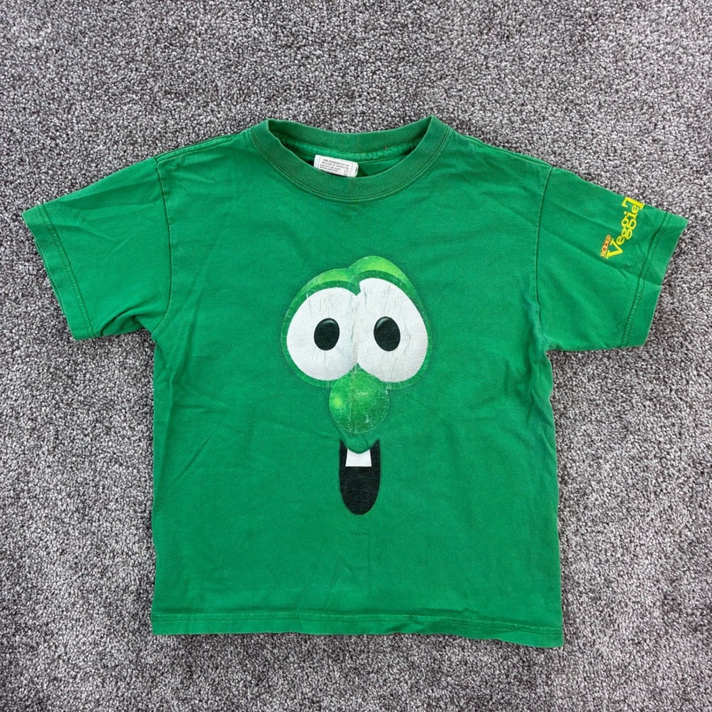 Vintage‎ VeggieTales Shirt Kids Youth Small Green Larry the Cucumber Cartoon